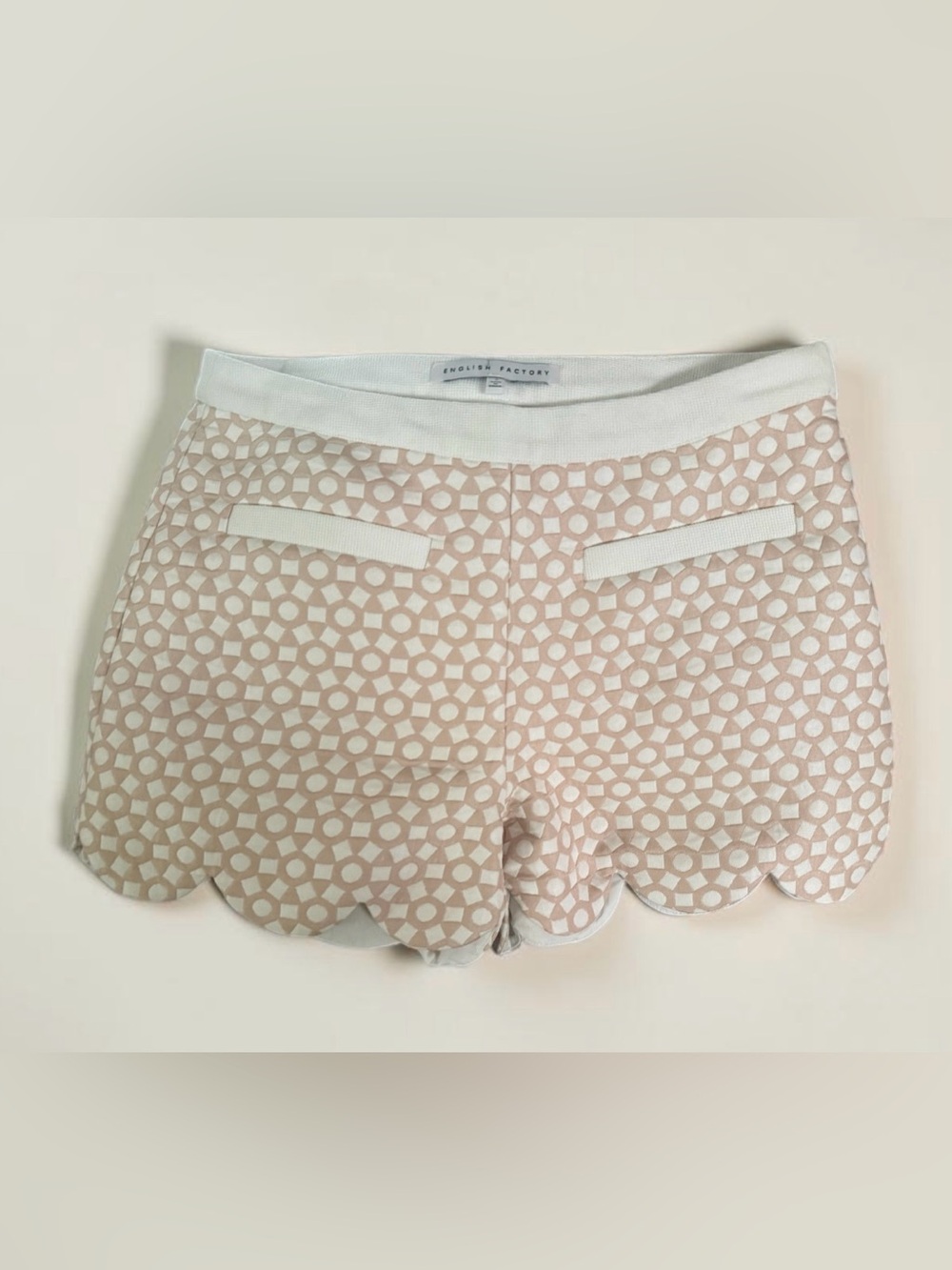 English Factory Blush Pink and White Scalloped Hem High Waist Shorts